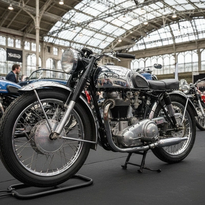 Vintage motorcycle on display at a show