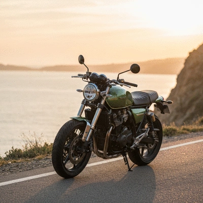 Modern retro style motorcycle on an open road
